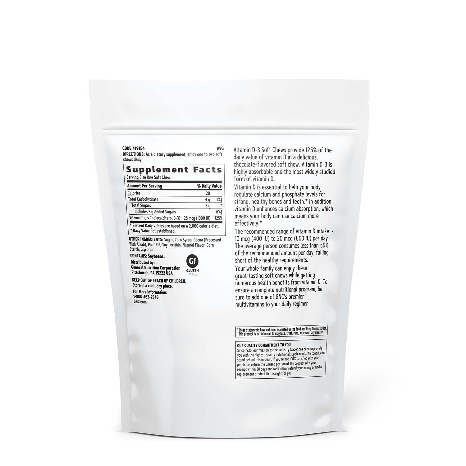 Vitamin D-3 Soft Chews 1000IU - Chocolate - 60 Soft Chews (60 Servings)  | GNC